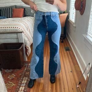 The Ragged Priest: Wavy two-tone high waisted Wide Leg Jeans